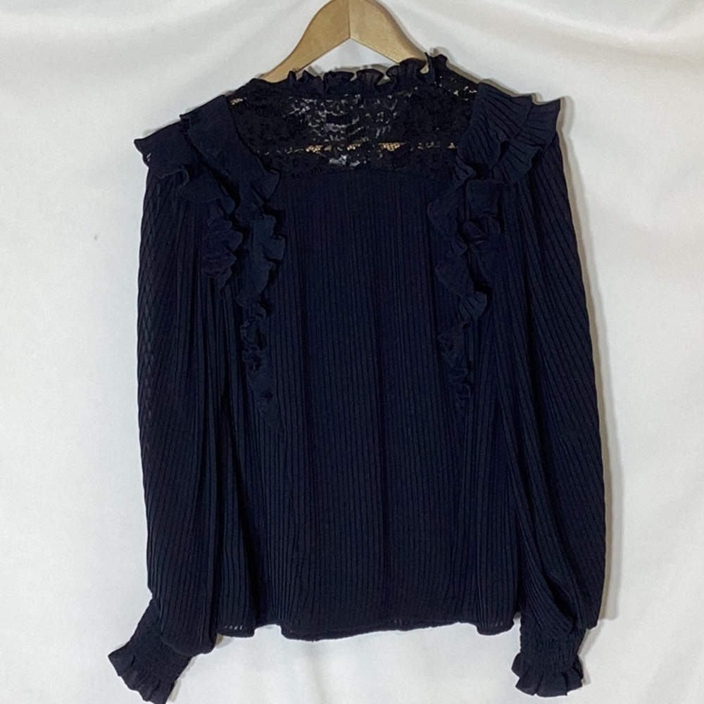 ANTHROPOLOGIE Pleated Ruffled Blouse Black Size XS - Picture 12 of 15